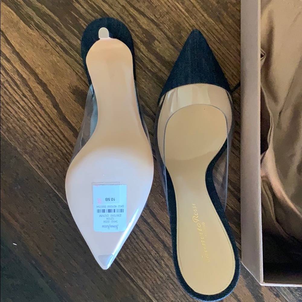 Gianvito Rossi denim and plexi mule